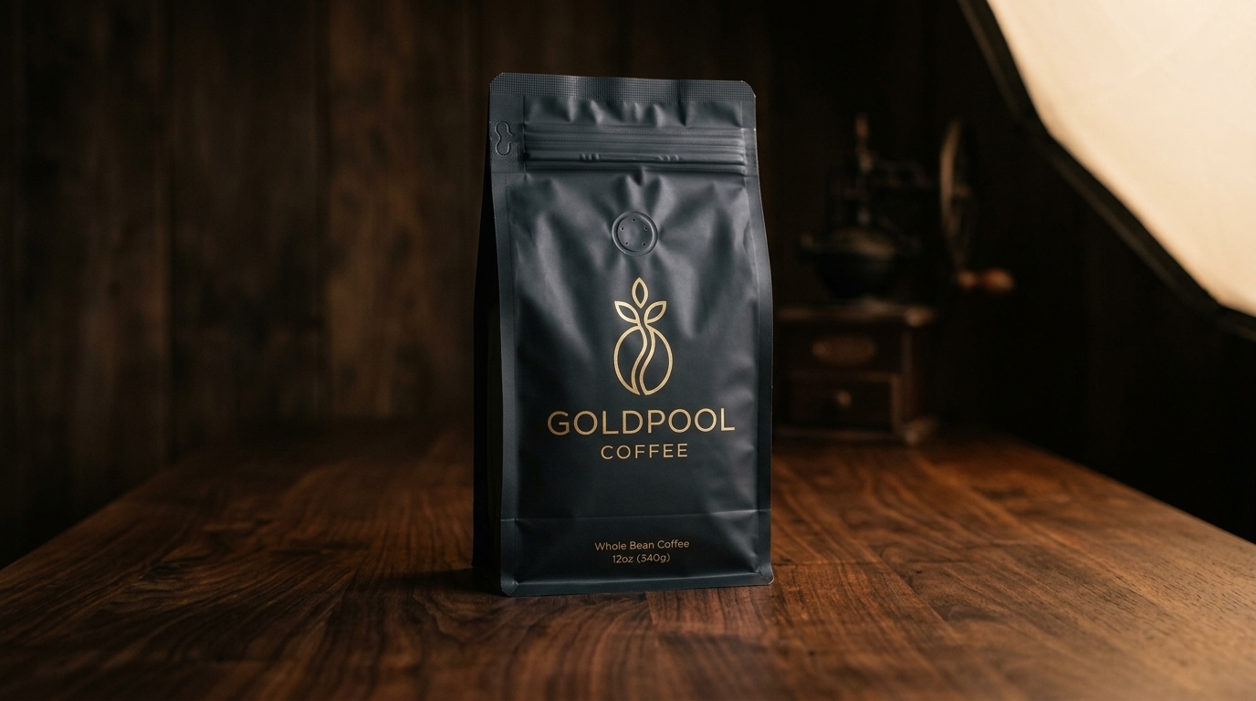 A 12oz bag of GoldPool Signature whole bean coffee